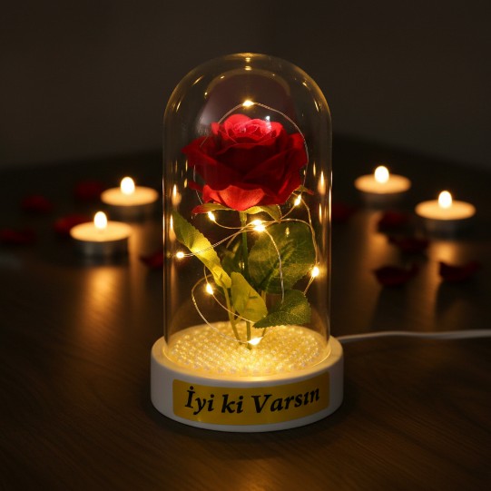 İncili Ledli Gül Fanus  - 5
